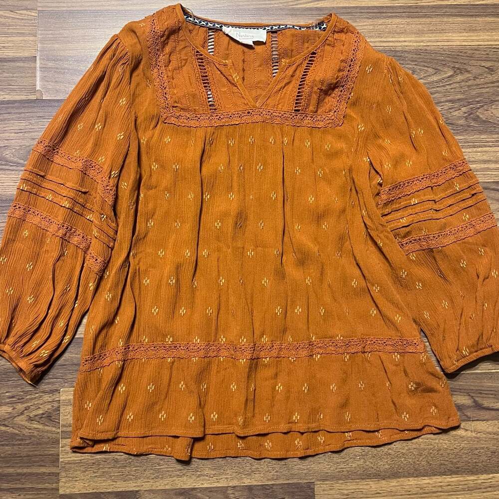 Nurture by Westbound Rust Embroidered Boho Blouse with Lace Detail